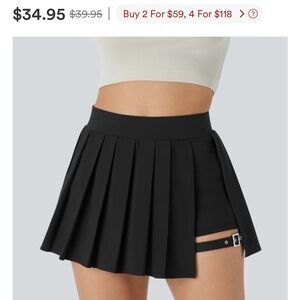 HALARA Pleated Skirt with Buckle Detail (Shorts with Pocket Underneath)